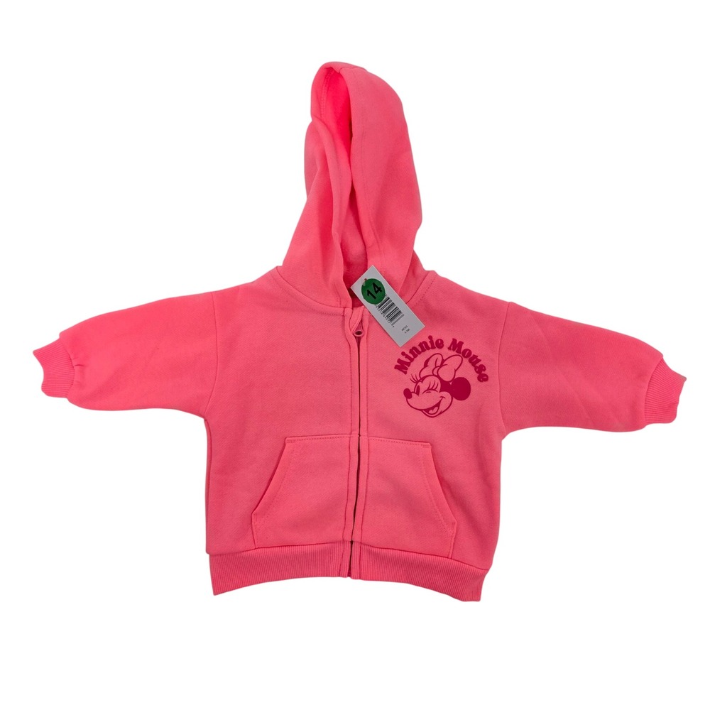 Disney Minnie Mouse Pink Zip Up Hoodie Infant 0-3M Fleece Sweatshirt WD03